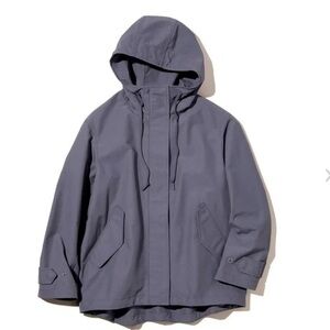 Uniqlo Black Cotton Blend Hooded Rain Parka Large